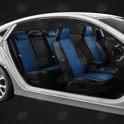 Чехлы на сидения Hyundai Solaris (2017-2024) черно-синяя экокожа Автолидер