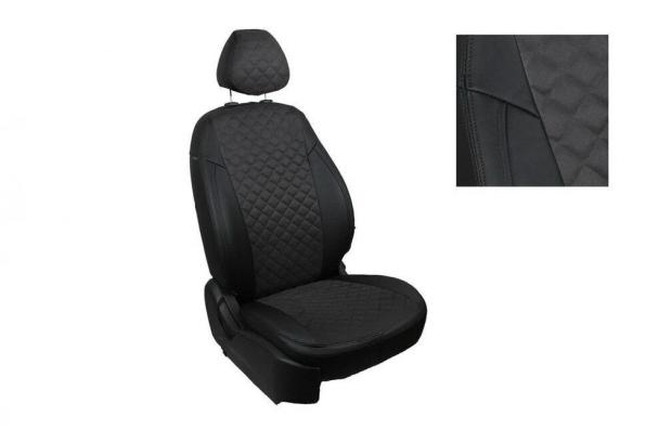 Чехлы на сидения Hyundai Solaris (2017-2024) алькантара+экокожа черная Ромб Seintex