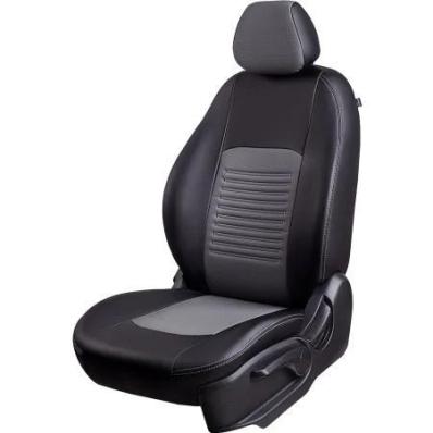 Чехлы на сидения Hyundai Solaris (2017-2024) Турин черно-серая экокожа Лорд Авто