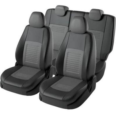 Чехлы на сидения Hyundai Sonata (2010-2017) Турин черно-серая экокожа Лорд Авто