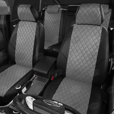 Чехлы на сидения Kia Cerato (2018-2024) черно-серая экокожа рисунок Ромб Автолидер