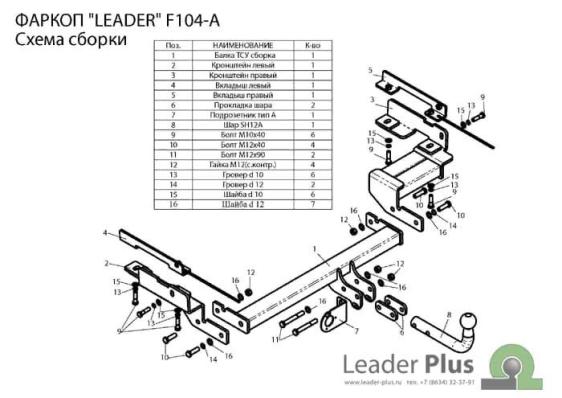 Фаркоп для Ford Fusion 2002-2012 Лидер Плюс