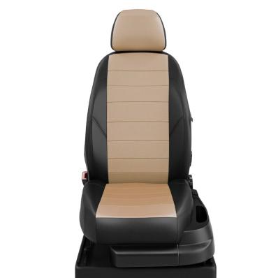 Чехлы на сидения Mitsubishi L200 (2015-2024) черно-бежевая экокожа Автолидер
