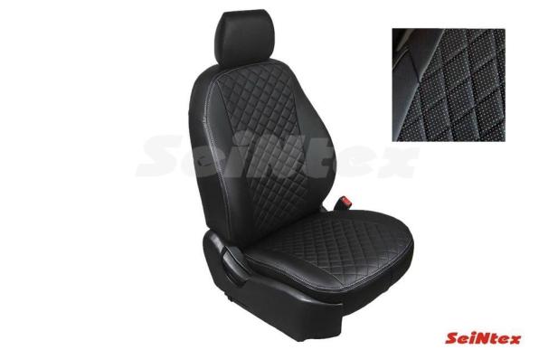 Чехлы на сидения Mitsubishi L200 (2015-2024) черная экокожа Ромб Seintex