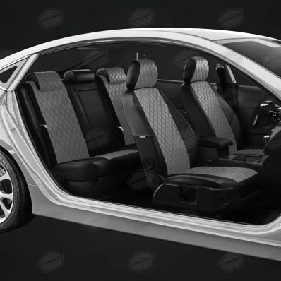 Чехлы на сидения для Peugeot 206 черно-серая экокожа рисунок Ромб Автолидер