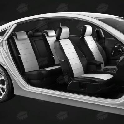 Чехлы на сидения Peugeot 4007 черно-белая экокожа Автолидер