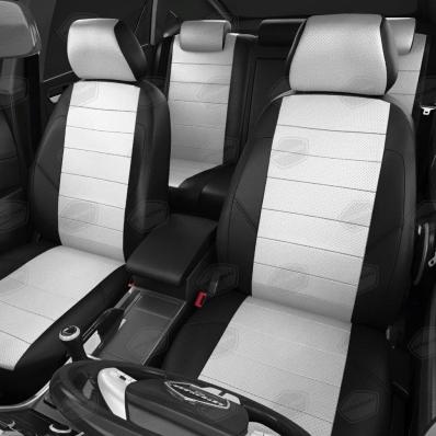 Чехлы на сидения для Peugeot Expert (2017-2024) черно-белая экокожа Автолидер