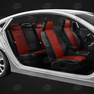 Чехлы на сидения Renault Logan (2014-2024) черно-красная экокожа Автолидер