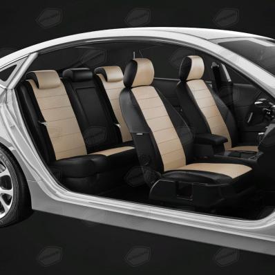 Чехлы на сидения Toyota Hilux (2015-2024) черно-бежевая экокожа Автолидер