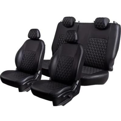 Чехлы на сидения для Toyota Land Cruiser 200 (2015-2021) Турин черная экокожа Ромб Лорд Авто