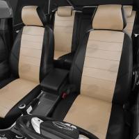 Чехлы на сидения Volkswagen Caddy (2015-2024) черно-бежевая экокожа Автолидер