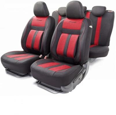 Комплект чехлов на передние сиденья FRONT "COMFORT CUSHION", эко-хлопок, цвет ЧЁРНЫЙ/красный