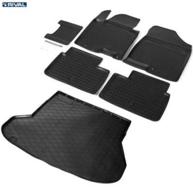 Комплект ковриков салона и багажника Kia Ceed 2012-2018 полиуретан черные Риваль