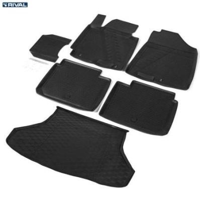 Комплект ковриков салона и багажника Kia Cerato 2013-2018 полиуретан черные Риваль