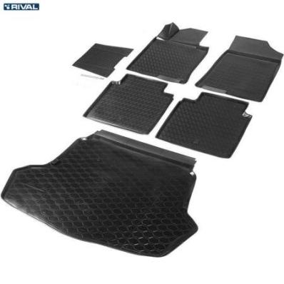 Комплект ковриков салона и багажника Kia Optima 2015-2020 полиуретан черные Риваль