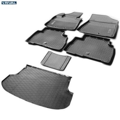 Комплект ковриков салона и багажника Kia Sorento 2012-2020 полиуретан черные Риваль