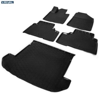 Комплект ковриков салона и багажника Kia Sorento Prime 2015- полиуретан черные Риваль
