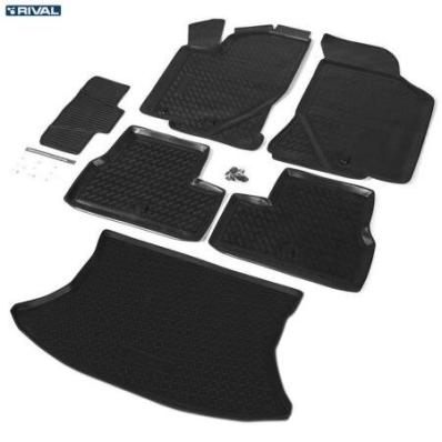 Комплект ковриков салона и багажника Lada Kalina 2004-2013 полиуретан черные Риваль