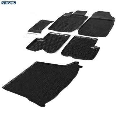 Комплект ковриков салона и багажника Lada Largus 2012- полиуретан черные Риваль