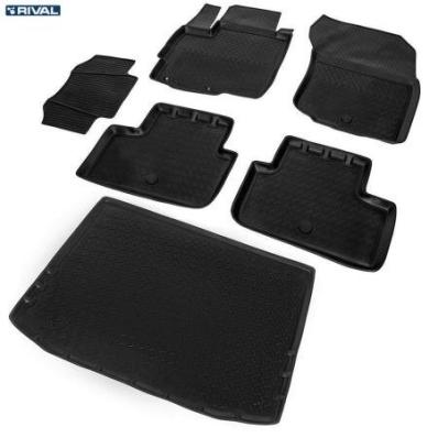 Комплект ковриков салона и багажника Mitsubishi ASX 2010- полиуретан черные Риваль