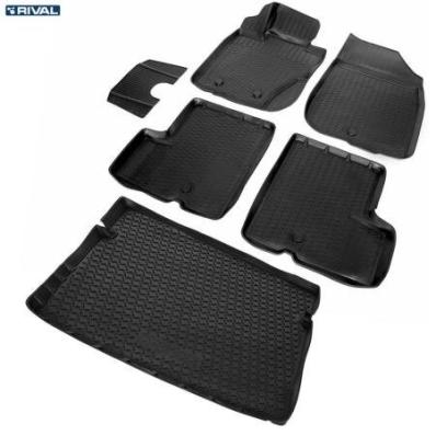 Комплект ковриков салона и багажника Renault Duster 2010-2015 полиуретан черные Риваль