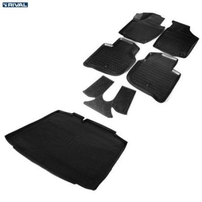 Комплект ковриков салона и багажника Skoda Rapid 2012-2020 полиуретан черные Риваль