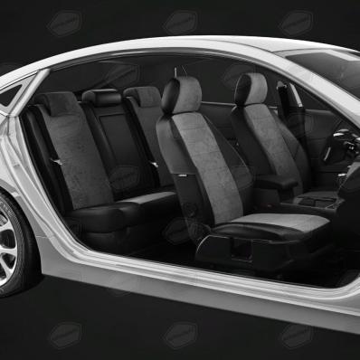 Чехлы на сидения для Datsun Mi-Do (2014-2020) черно-серая алькантара+экокожа Автолидер