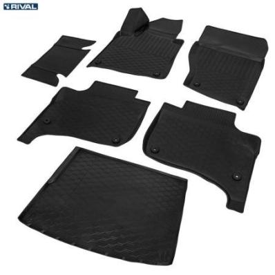 Комплект ковриков салона и багажника Volkswagen Touareg 2010-2018 полиуретан черные Риваль