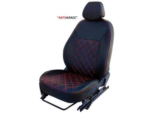 Чехлы на сидения для Hyundai Accent (1999-2012) экокожа черные Ромб красная строчка Автокласс