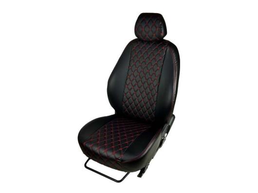 Чехлы на сидения Hyundai Accent (1999-2012) экокожа черные Ромб красная строчка Батерфляй
