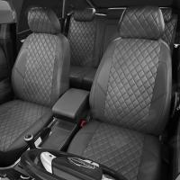 Чехлы на сидения для Fiat Doblo (2010-2024) темно-серая экокожа Ромб Автолидер