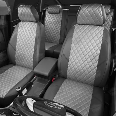 Чехлы на сидения для Ford Transit 1+2 (2014-2024) т.серая/с.серая экокожа Ромб Автолидер