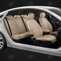 Чехлы на сидения для Mazda CX5 (2017-2024) бежевая экокожа Ромб Автолидер