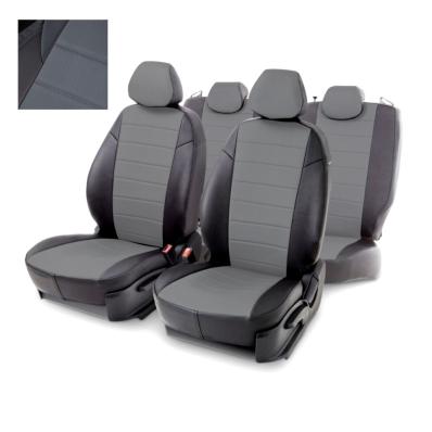 Чехлы на сидения Mitsubishi L200 (2015-2024) черно-серая экокожа Seintex