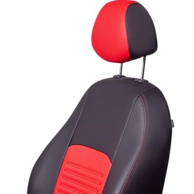 Чехлы на сидения для Renault Logan (2014-2024) Турин черно-красная экокожа Лорд Авто