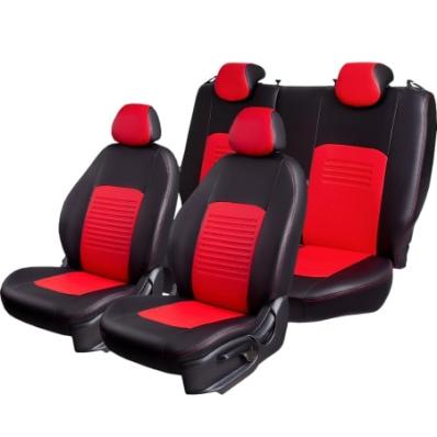 Чехлы на сидения для Renault Logan (2014-2024) Турин черно-красная экокожа Лорд Авто