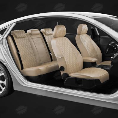 Чехлы на сидения для Volkswagen T5 (2009-2015) 3места бежевая экокожа Ромб Автолидер