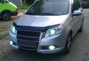 Дефлектор капота (мухобойка) Chevrolet Aveo с 2008-2011 г.в.( х/б) (Шевролет Авео) Вип Тюнинг