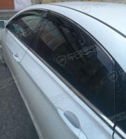 Дефлекторы окон (ветровики) Hyundai Sonata VI Sd 2009 ХРОМ.МОЛДИНГ (Хюндай Соната) Кобра Тюнинг